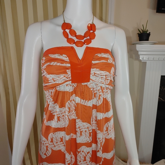 PRAIRIE NEW YORK CRUSH ORANGE STRAPLESS DRESS WITH BONED SIDES S - Picture 2 of 5